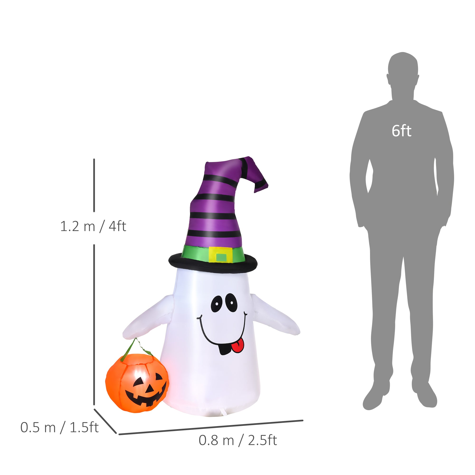 1.2m Witch Ghost Halloween Inflatable Decoration w/ LED Lights Fan Accessories Pumpkin Lantern Kids Adult Fun Weather-Resistant Indoor Outdoor Seasonal