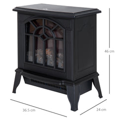 Fynco - 1000W/2000W Freestanding Electrical Fireplace Indoor Heater Stove Log Wood LED Burning Effect Flame with Thermostat Control Black