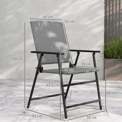 Set of Four Folding Rattan Seat Chairs - Grey