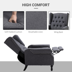 Recliner Armchair, Vintage Reclining Chair with Nail Head Trim, Wingback Chair with Button Tufted Back and Footrest, for Living Room, Dark Grey