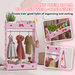 AIYAPLAY Kids Clothes Rail with Two Shelves, for 3-8 Years, Pink