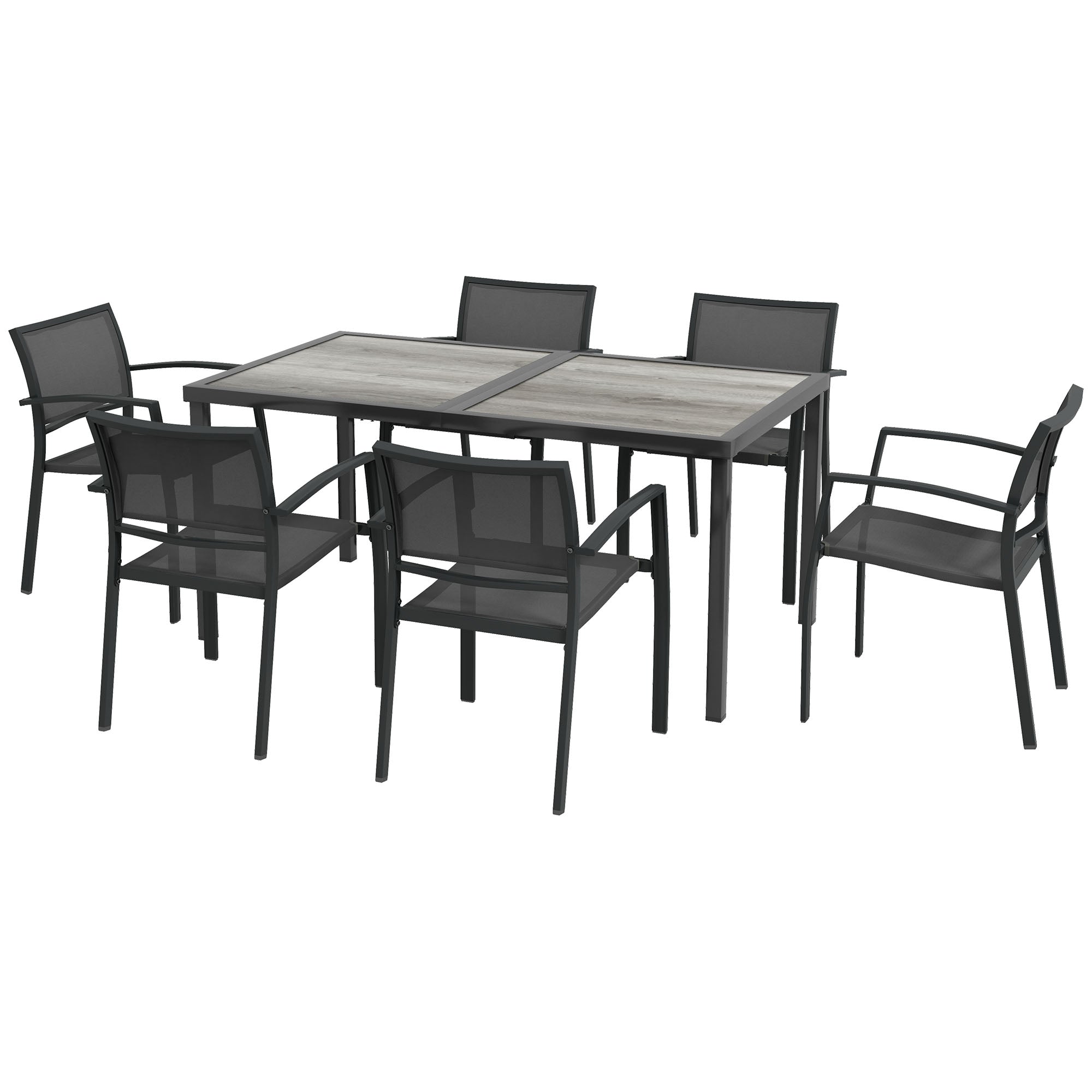Seven-Piece Casual Outdoor Dining Set, with Wood-Effect Table - Grey