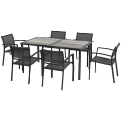 Seven-Piece Casual Outdoor Dining Set, with Wood-Effect Table - Grey