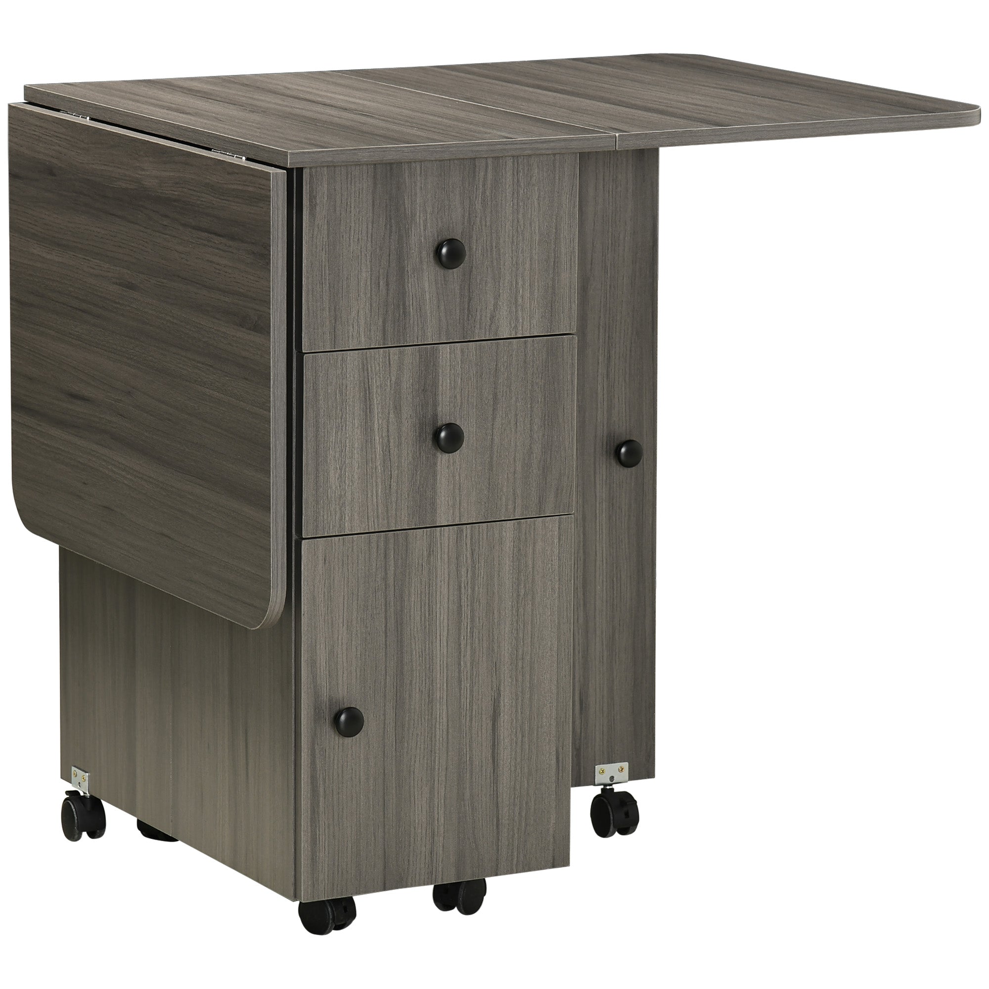Multi-Storage Six-Person Drop Leaf Dining Table - Grey