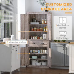 Freestanding Kitchen Cupboard, 184cm Tall Storage Cabinet with Doors and Shelves, Traditional Colonial 4-Door Kitchen Pantry Cupboard with Drawer, Dark Wood Grain