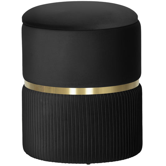 Fynco - Velvet-Feel Storage Ottoman - Black