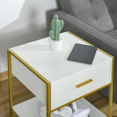 Bedside Table Set of 2, Modern Side Tables with Drawer and Shelf, Nightstands for Bedroom, White