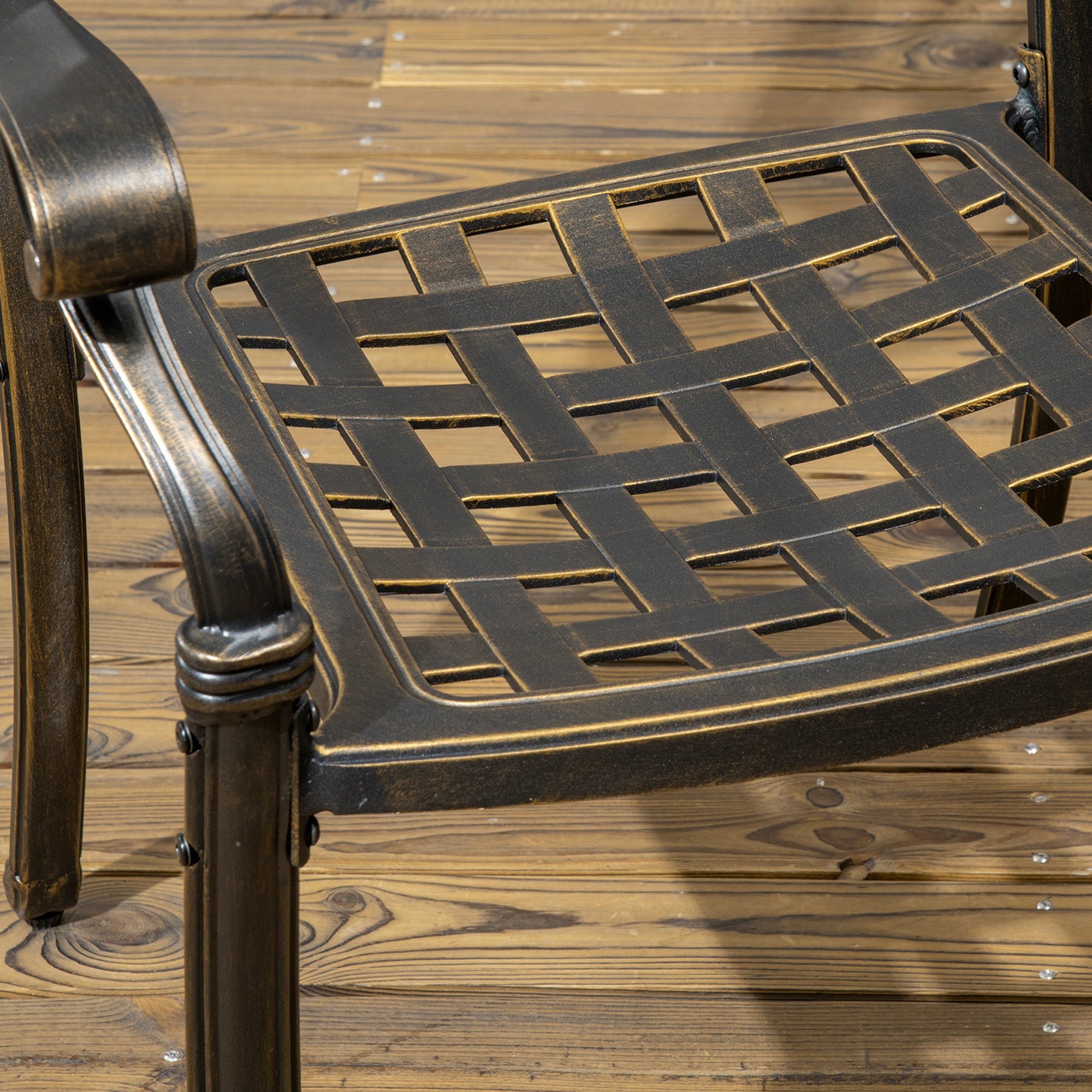 7 PCs Garden Patio Dining Set with Parasol Hole, Cast Aluminium Outdoor Furniture Set with Six Cushioned Chairs and Rectangle Dining Table, for Garden, Lawn, Deck, Bronze Tone