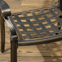 7 PCs Garden Patio Dining Set with Parasol Hole, Cast Aluminium Outdoor Furniture Set with Six Cushioned Chairs and Rectangle Dining Table, for Garden, Lawn, Deck, Bronze Tone