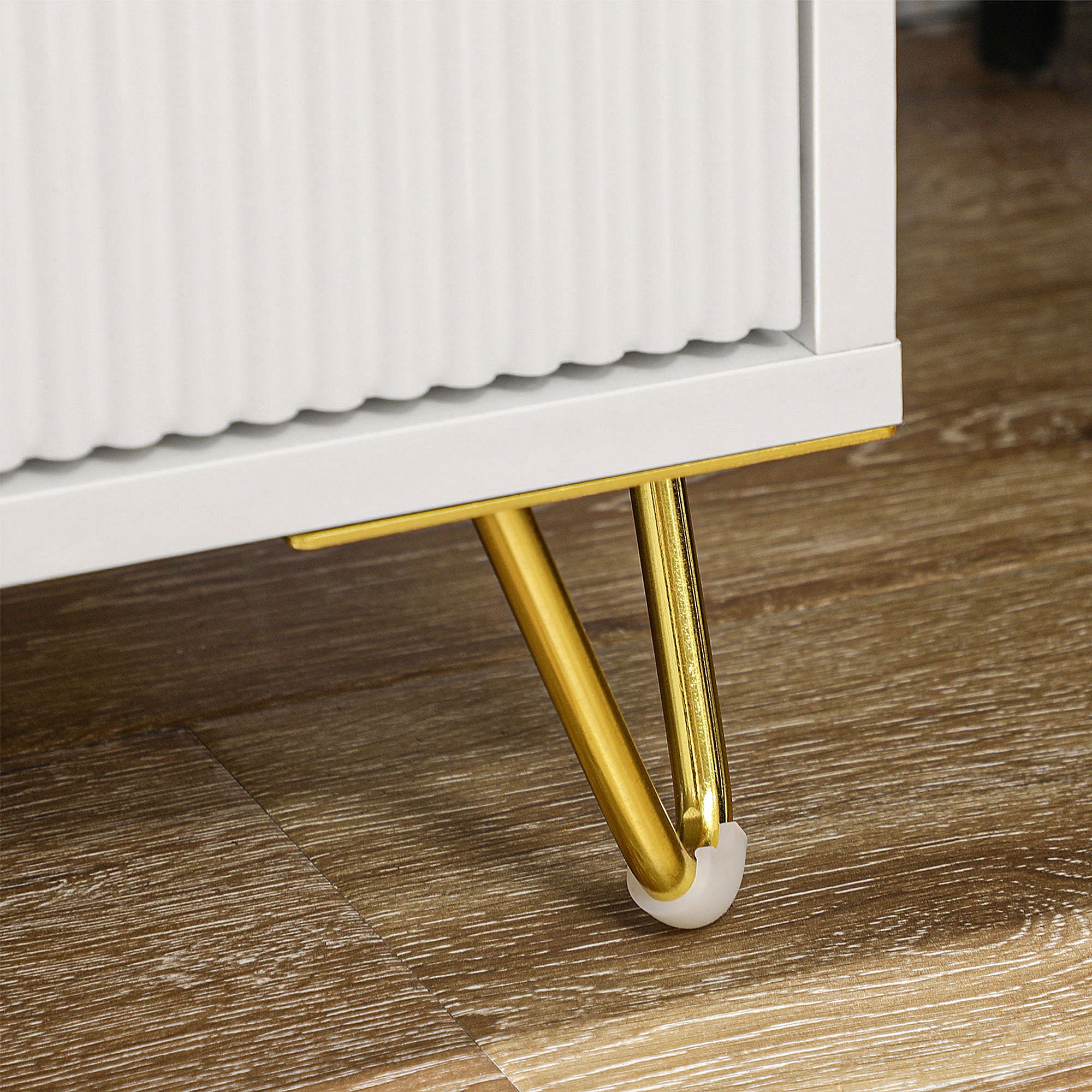 Set of 2 Elegant Chest of Three Drawers - White/Gold-Tone