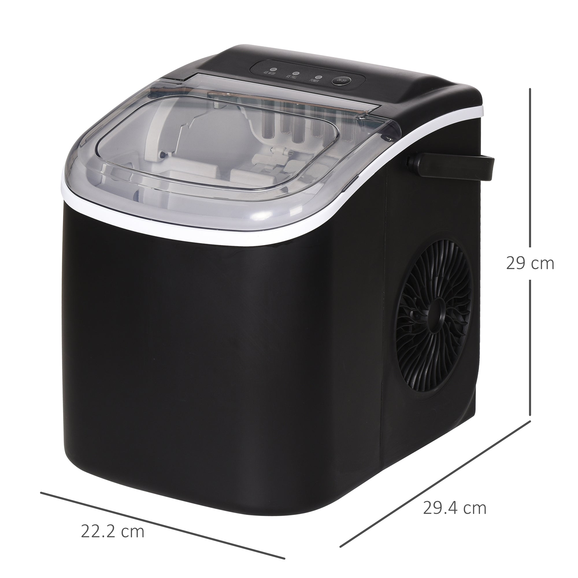 Fynco - Ice Maker Machine Counter Top, 12Kg in 24 Hrs, 9 Cubes Ready in 6-12Mins, Portable Ice Cube Maker with Ice Scoop and Basket, Black