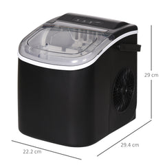 Fynco - Ice Maker Machine Counter Top, 12Kg in 24 Hrs, 9 Cubes Ready in 6-12Mins, Portable Ice Cube Maker with Ice Scoop and Basket, Black
