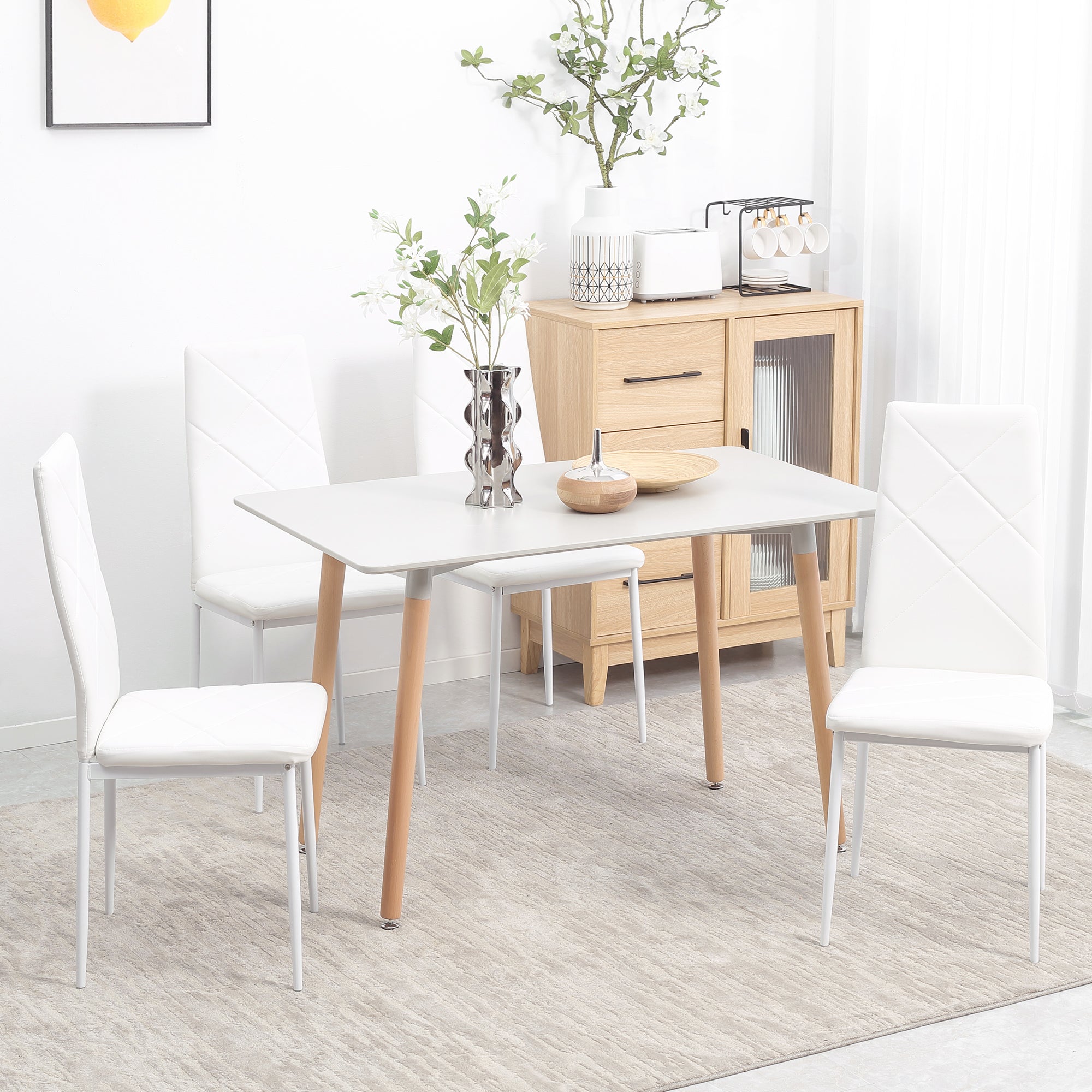 Set of 4 Faux Leather Dining Chairs - White