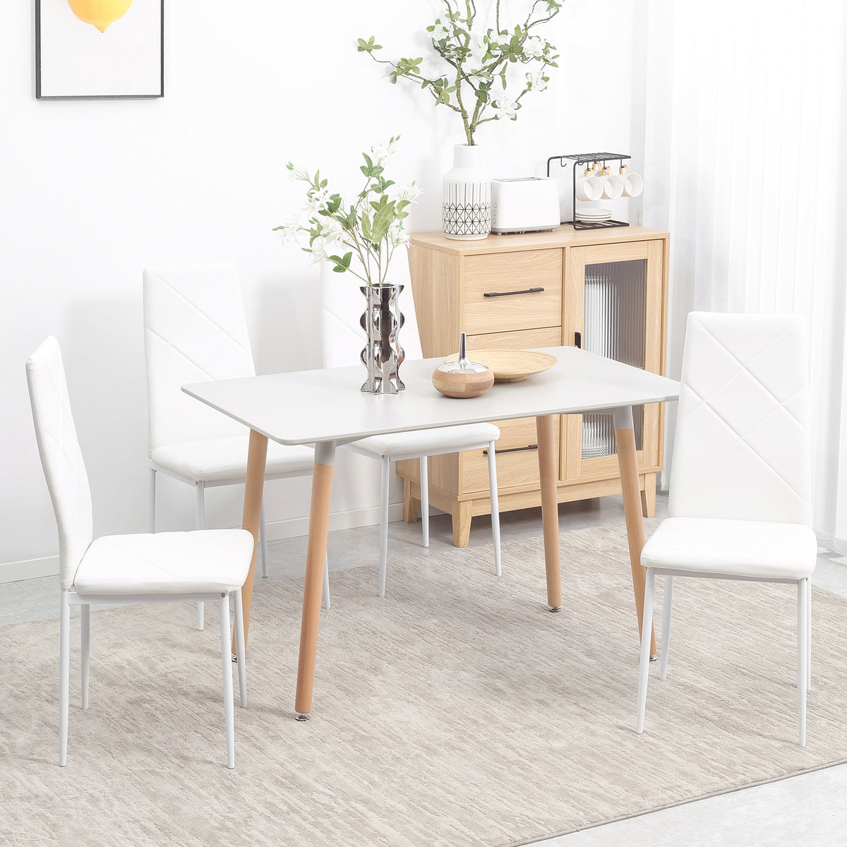 Set of 4 Faux Leather Dining Chairs - White