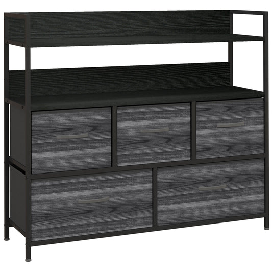 Rustic Chest of Five Fabric Drawers - Black