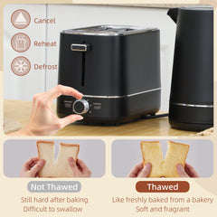 Kettle and Toaster Set, 1.7L 3000W Fast Boil Kettle & 2 Slice Toaster Kitchen Set with 6 Level Browning Controls, Defrost, Reheat, Black