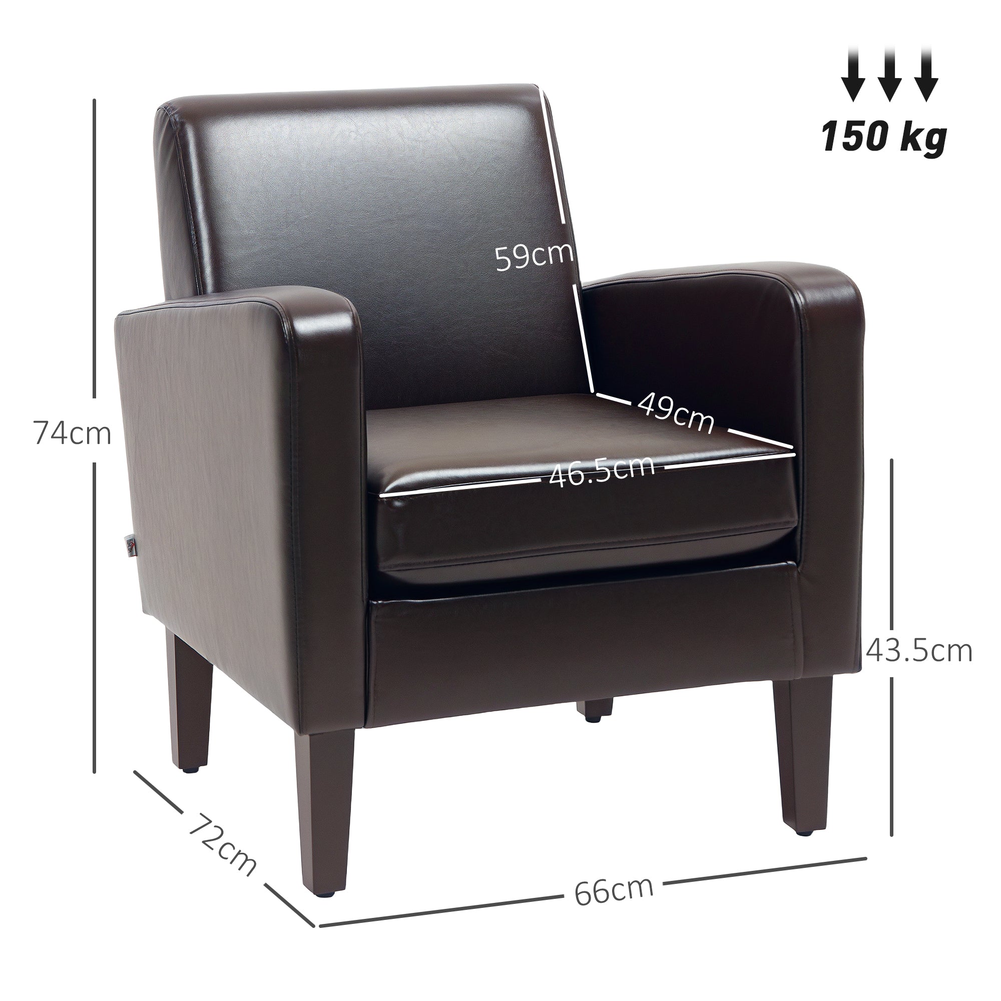 Faux Leather Simple Armchair - Brown