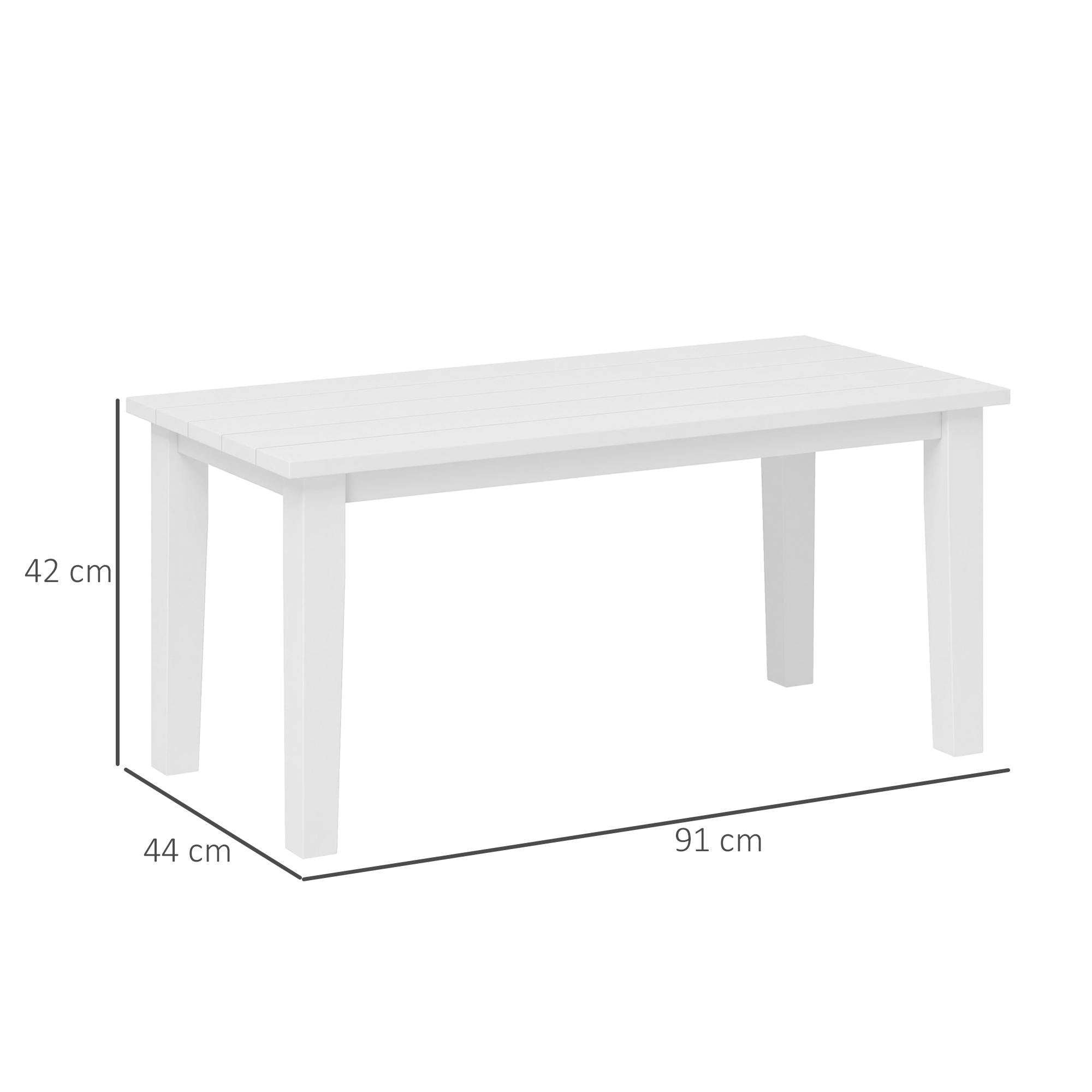 Outdoor Garden Coffee Table, HDPE All-Weather Rectangular Outdoor Garden Table with Slatted Tabletop for Patio, Balcony, 91 x 44 x 42 cm, White