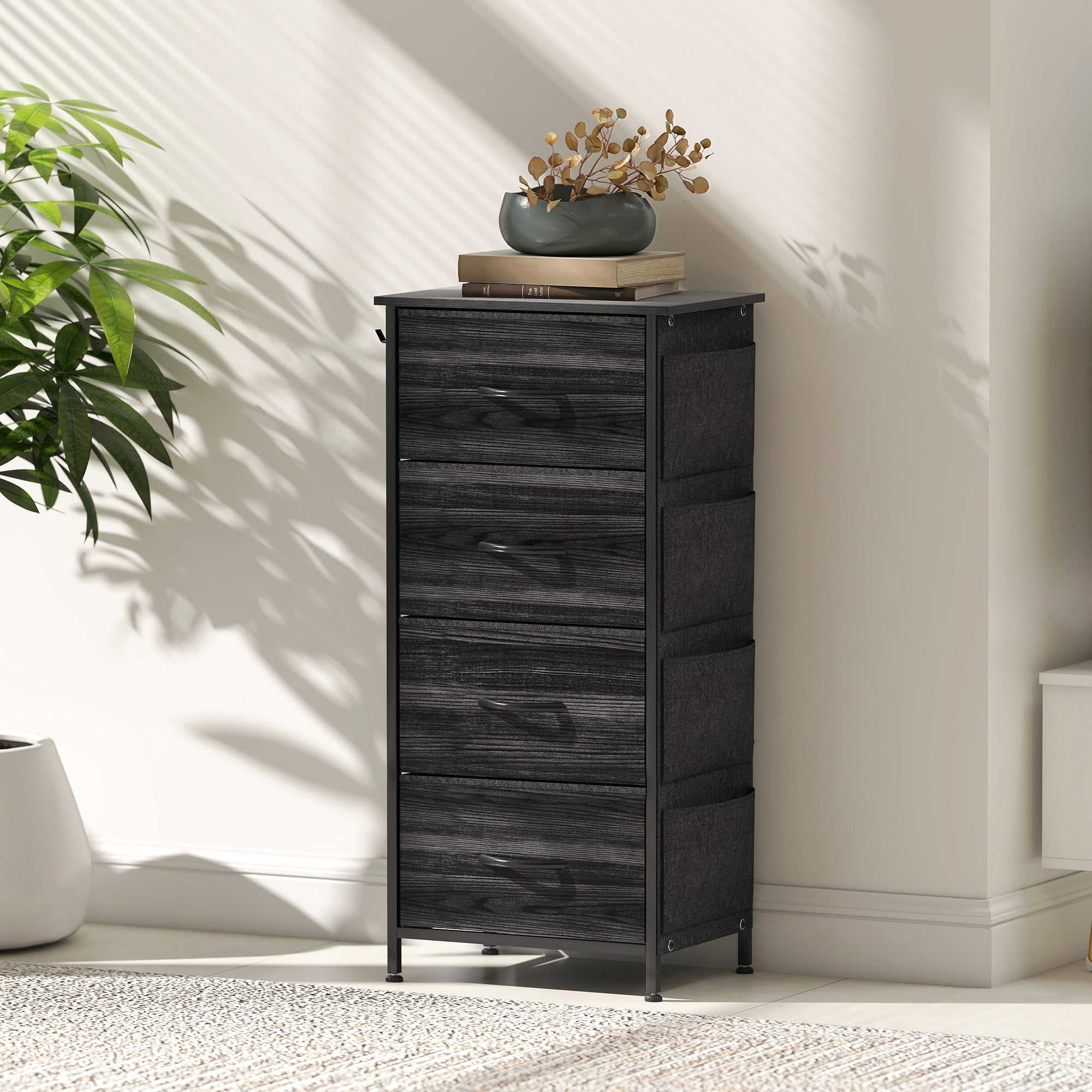 Chest of Four Fabric Drawers - Black