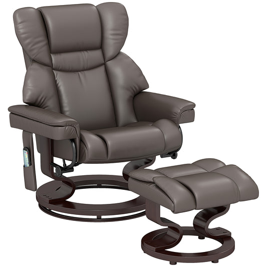 Massage Recliner Chair with Footstool, Upholstered Reclining Armchair with Adjustable Backrest, Steel Frame and Wood Base, Swivel Chair for Living Room, Bedroom, Brown