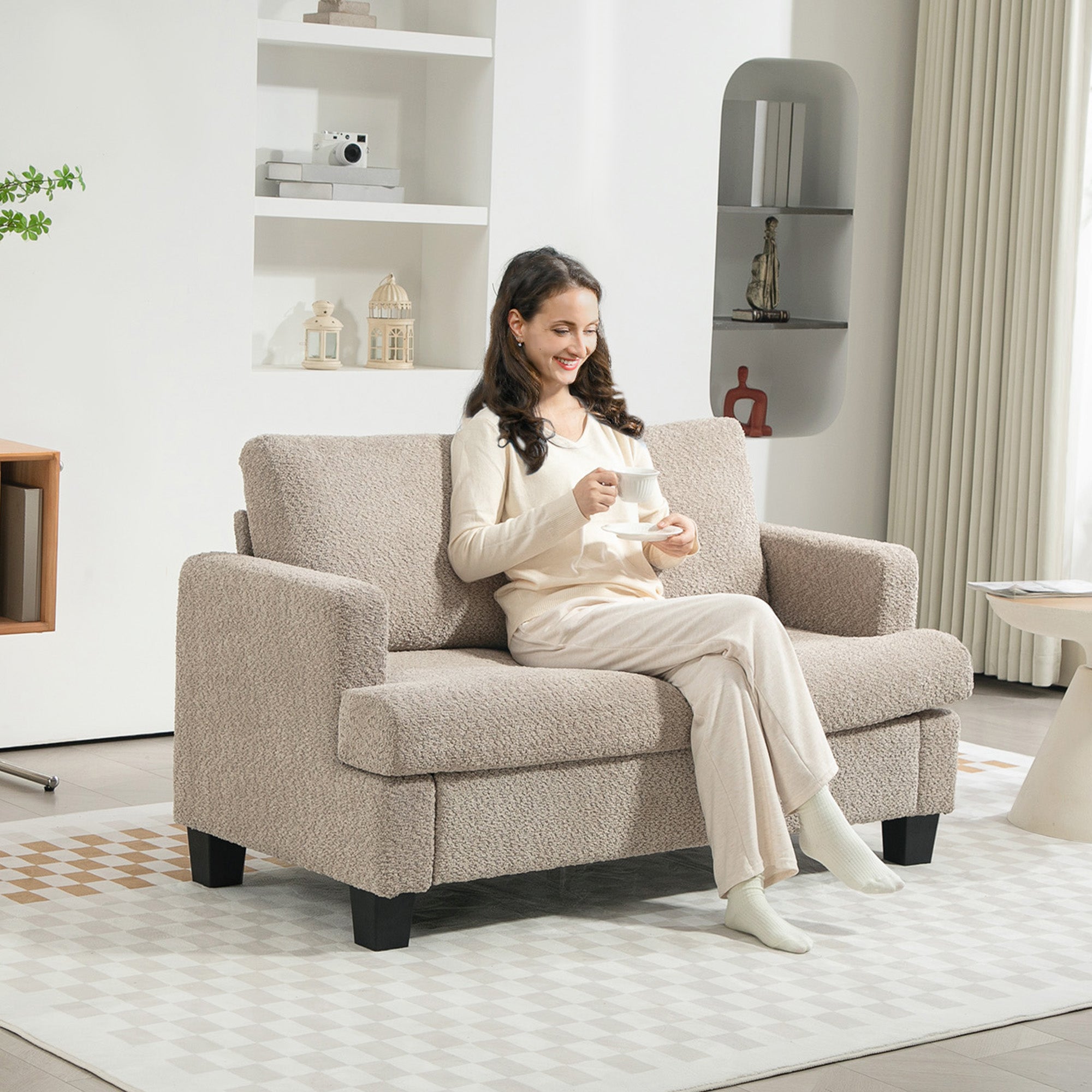 Two-Seater Chenille Sofa - Light Brown