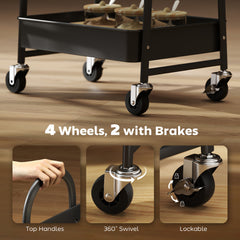 Fynco - 3-Tier Kitchen Storage Trolley with on Wheels Cover Top Board - Rustic Brown and Black