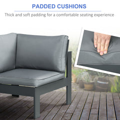 6-Piece Aluminium Garden Furniture Set with Fire Pit Table, Outdoor Dining Sofa Set with Cushions, Loveseats and Footstools, Sectional Corner Conservatory Furniture for Patio, Grey