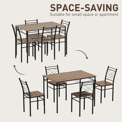 Modern Dining Table Set for 4, Space-Saving 5 Pieces Kitchen Table Set with Rectangle Table and Steel Frame, Oak
