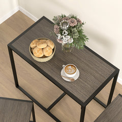 Dining Table and Chairs Set 2, Dining Room Sets, Rectangular Space Saving Table and 2 Chairs for Compact Kitchens, Steel Frame, Grey Wood-Effect