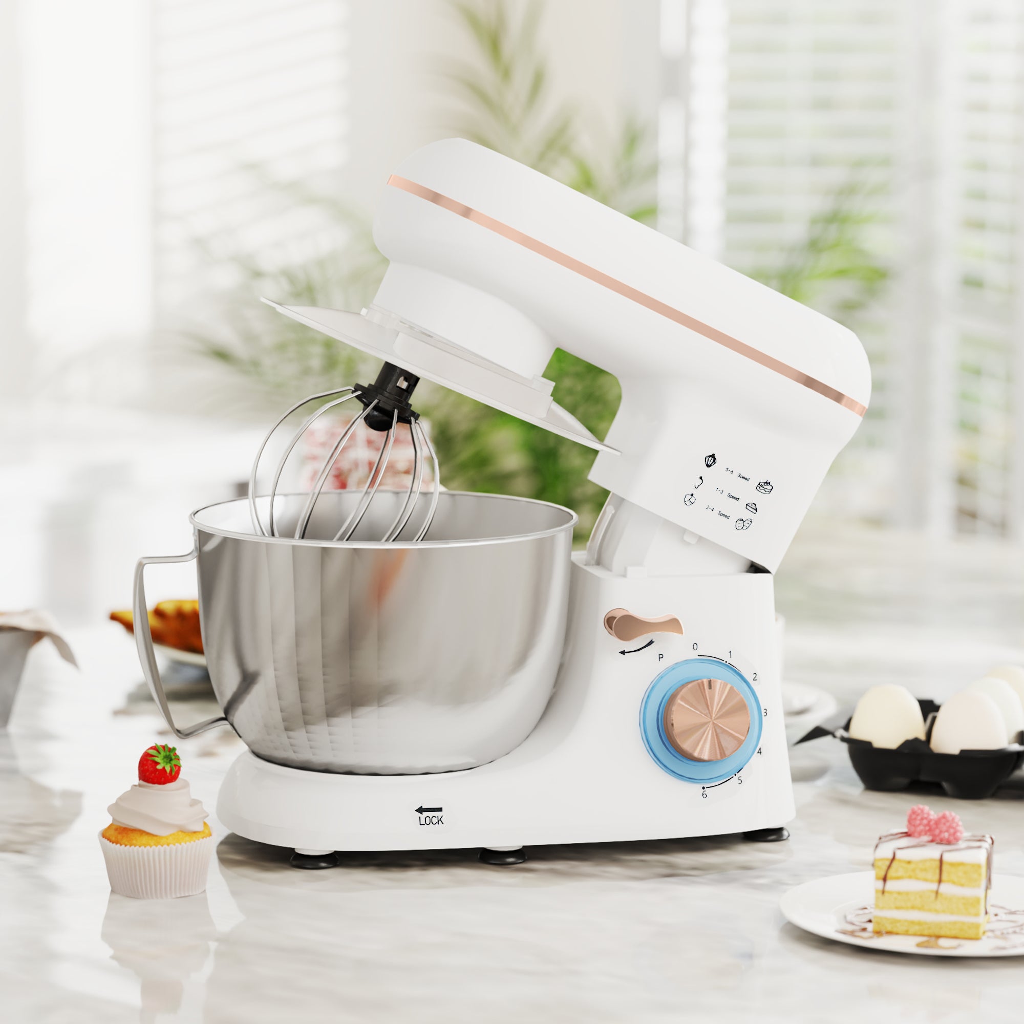 1300W Kitchen Stand Mixer, with Accessories - White