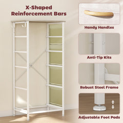 Chest of Five Fabric Drawers - Natural Wood Finish