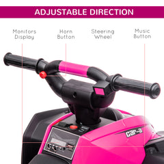 12V Ride-On Quad Bike w/ Music, Horn, for Ages 3-5 Years - Pink