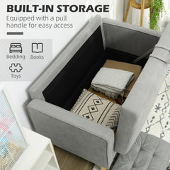 Modern 2 Seater Sofa with Hidden Storage, 117cm Tufted Cotton Couch with Wood Legs, Compact Loveseat for Living Room, Kitchen, Light Grey