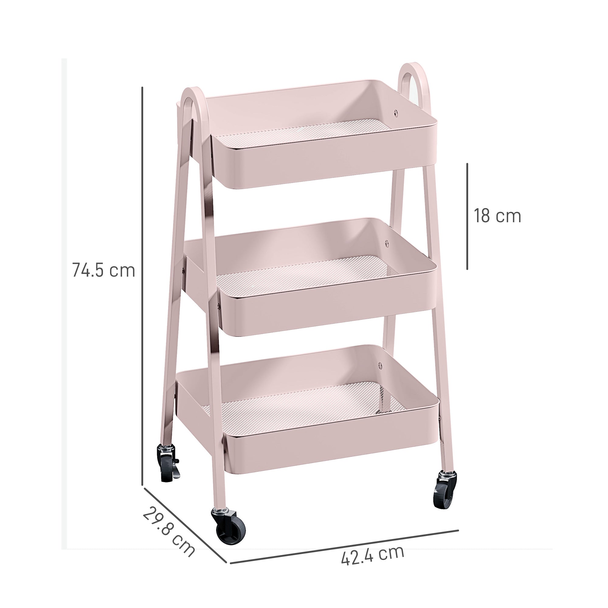 Three-Tier Storage Trolley - Pink