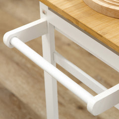 Fynco - Kitchen Island Set with 2 Stools, Bamboo Breakfast Cart with Drop Leaf Top, Drawers and Towel Rack, Rolling Kitchen Cart and Chairs Set, White