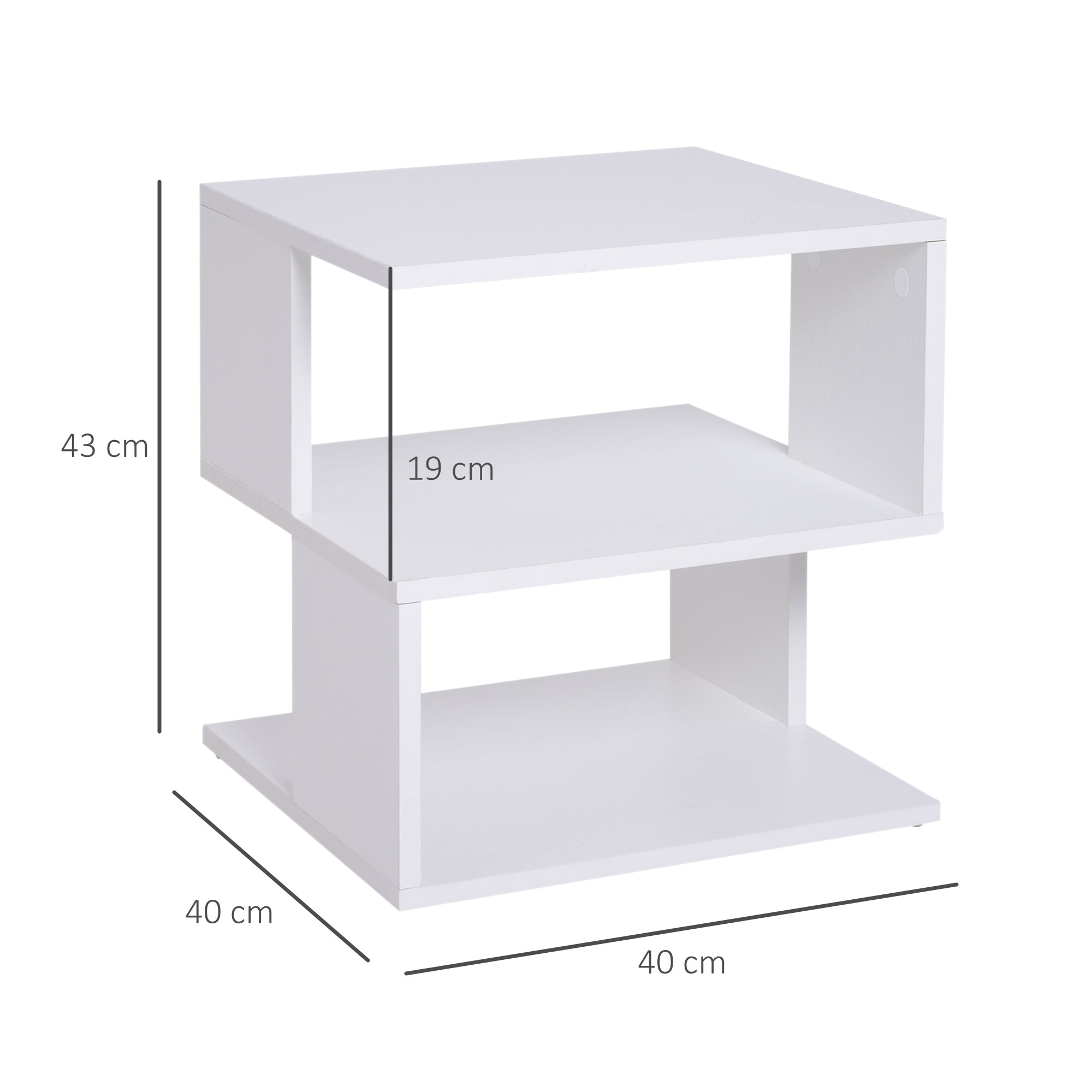 Set of 2 Side Table, Square Coffee Table, Modern End Table with 2 Tier Storage Shelves for Living Room, Bedroom, White