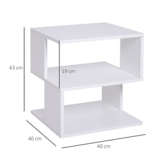 Set of 2 Side Table, Square Coffee Table, Modern End Table with 2 Tier Storage Shelves for Living Room, Bedroom, White