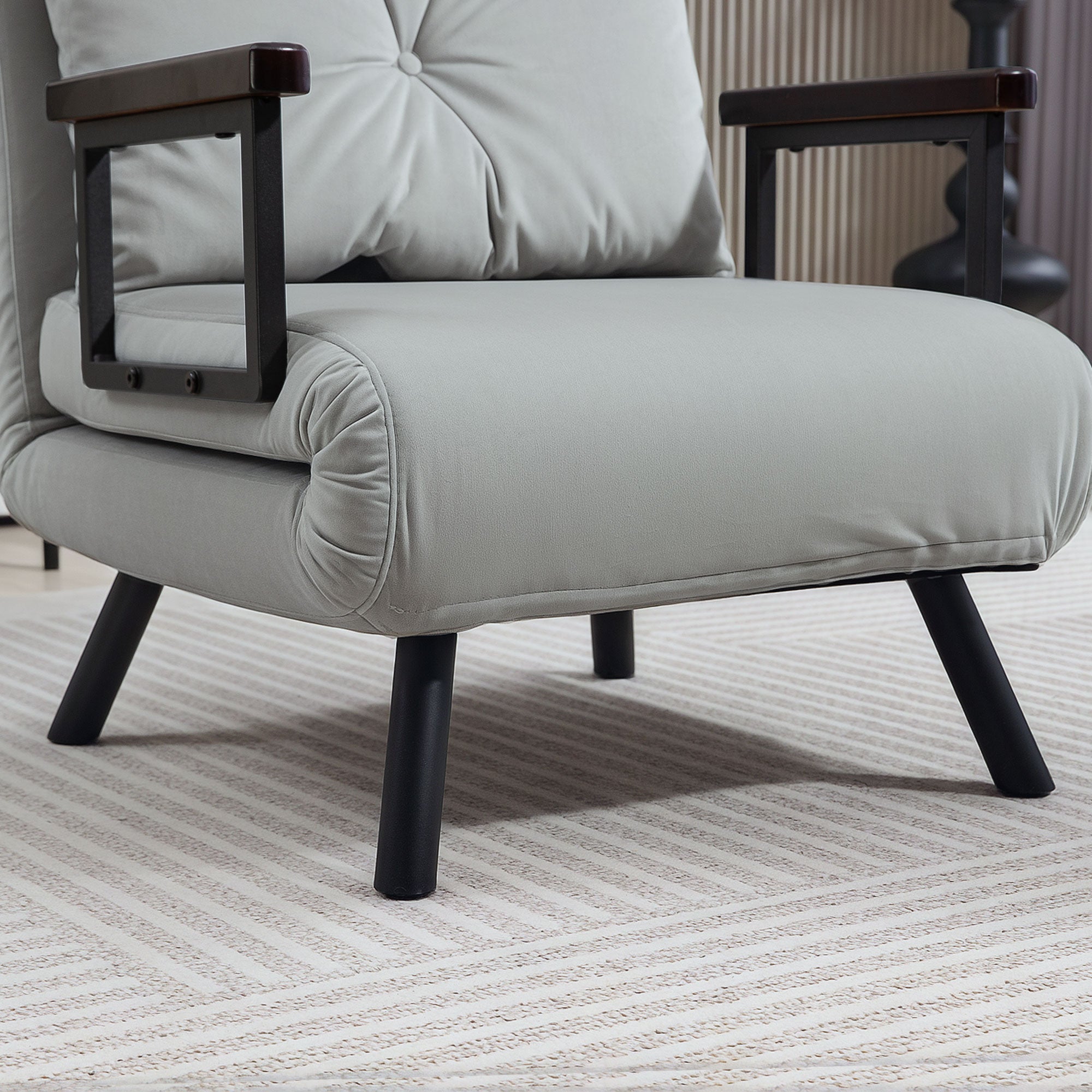 4-in-1 Velvet-Feel Single Chair Bed, with Pillow - Light Grey