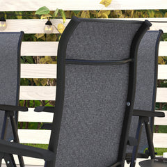 Set of Four Folding Garden Chairs, with Seven-Position Adjustable Backs, Grey