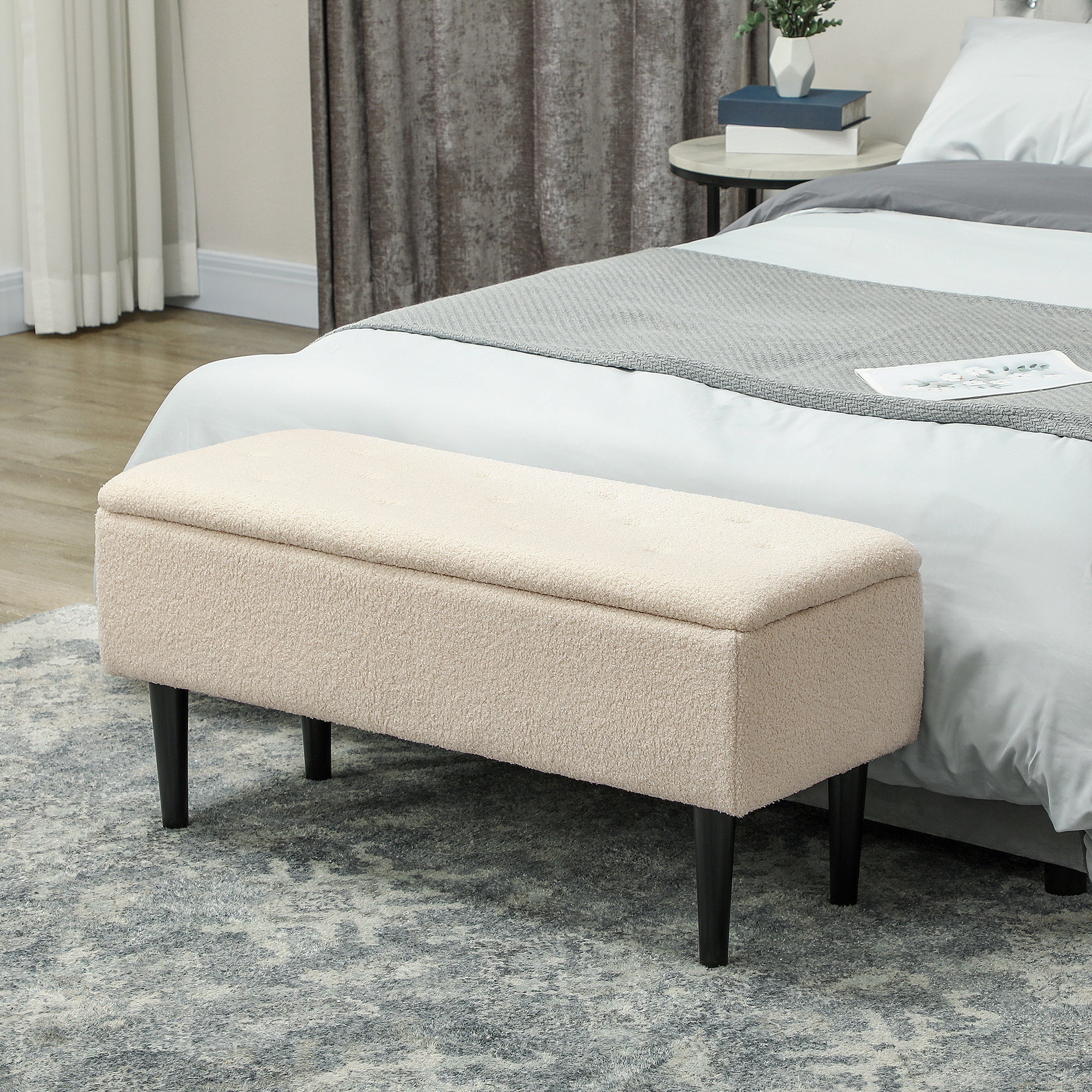 47L Teddy Fleece Storage Ottoman - Cream
