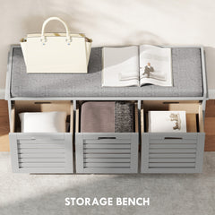 Fynco - 3-Drawer Shoe Storage Bench - Grey