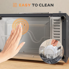 Mini Oven, 9L Countertop Electric Grill, Toaster Oven with Adjustable Temperature, Timer, Dishwasher Safe Baking Tray and Wire Rack, 750W, Grey