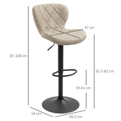 Bar Stools, Set of 2 Breakfast Bar Chairs, Swivel Barstools with Backrest and Footrest, Steel Frame Diamond Pattern PU, for Kitchen Counter, Dining Room, Light Khaki