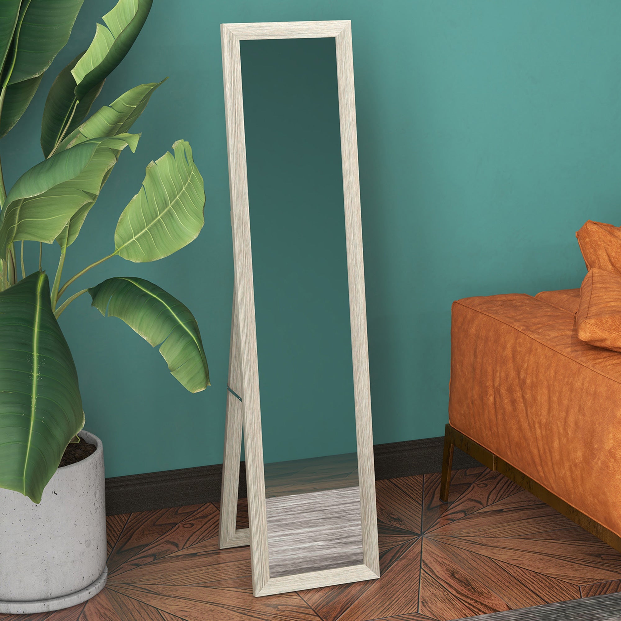 Rustic Full Length Mirror, Hanging and Freestanding Floor Mirror, Farmhouse Decorative Wall Mirror, for Living Room, Bedroom, 157 cm, Grey