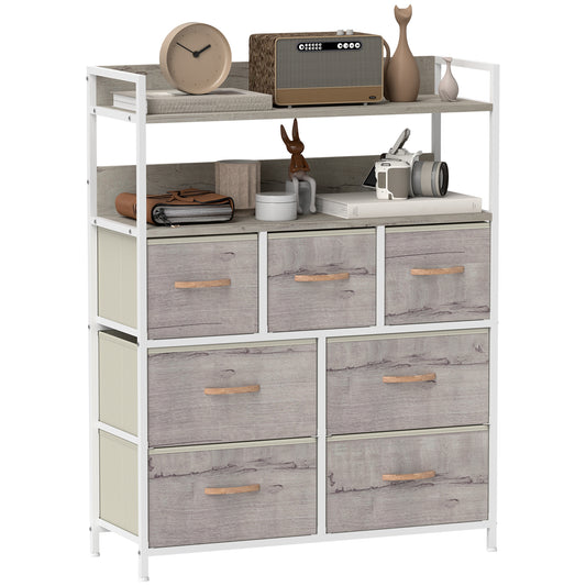 Rustic Chest of Seven Fabric Drawers - Natural Wood Finish