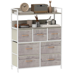 Rustic Chest of Seven Fabric Drawers - Natural Wood Finish