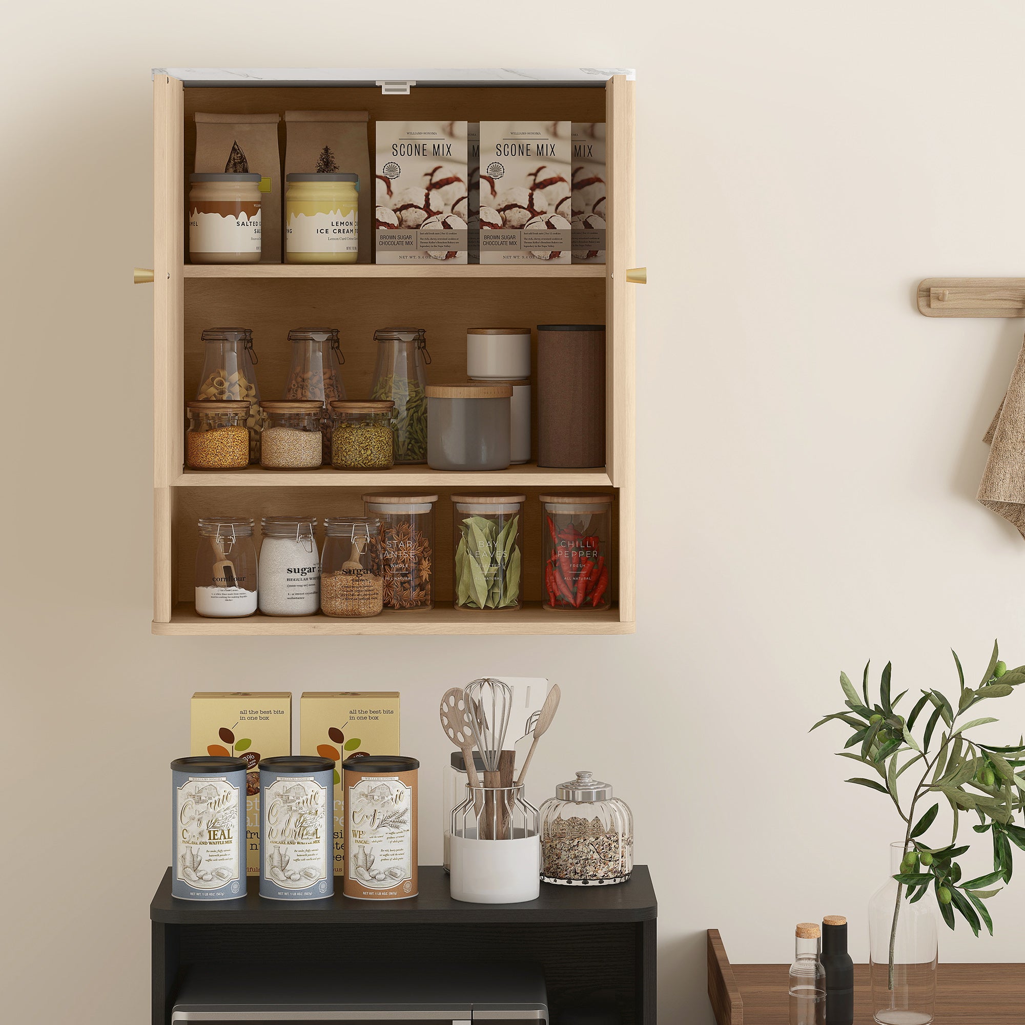 Fynco - Bathroom Wall Cabinet with Adjustable Shelf - Oak