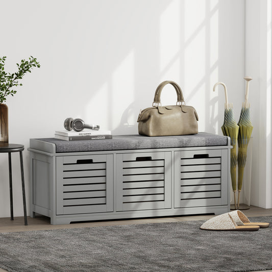 Fynco - 3-Drawer Shoe Storage Bench - Grey