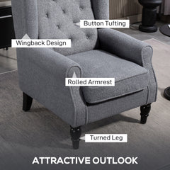 Wingback Accent Chair, Retro Upholstered Button Tufted Occasional Chair for Living Room and Bedroom, Grey