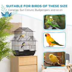 Metal Bird Cage with Plastic Swing Perch Food Container Tray Handle for Finch Canary Budgie 43.5 x 33 x 63 cm, Black